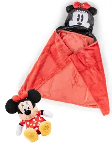 Jay Franco Disney Minnie Mouse Hooded Christmas Blanket and Fuzzy Minnie Pillow Buddy Bundle