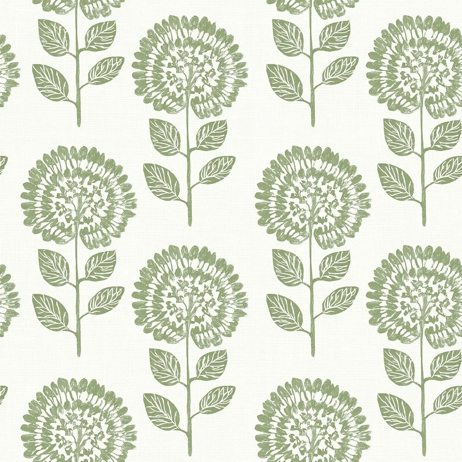 VEELIKE Sage Green Woodblock Flower Wallpaper Peel and Stick Boho Floral Wallpaper for Bathroom Bedroom 17.7''x354'' Removable Cottagecore Wall Paper Self