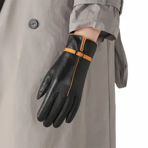 Touchscreen Genuine Leather Gloves for Women Winter Fleece-Lined Warm Slimming Driving Riding Thin Lambskin Gloves Winter Gift Trendy Winter Accessories