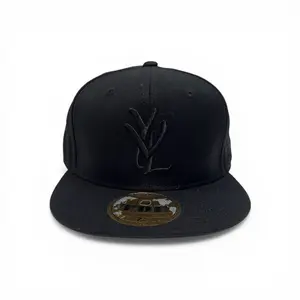 Fitted Black Hat with Logo Embroidery, Opium Brand Design, and YVL Emblem