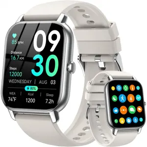 Smart Watch for Men Women,1.85 inch HD Screen Bluetooth Fitness Tracker Step Counter/Sleep Monitor,110+ Sports Modes,IP68 Waterproof Smart Watch Compatible with iPhone Samsung Android Phone, Starlight-USA