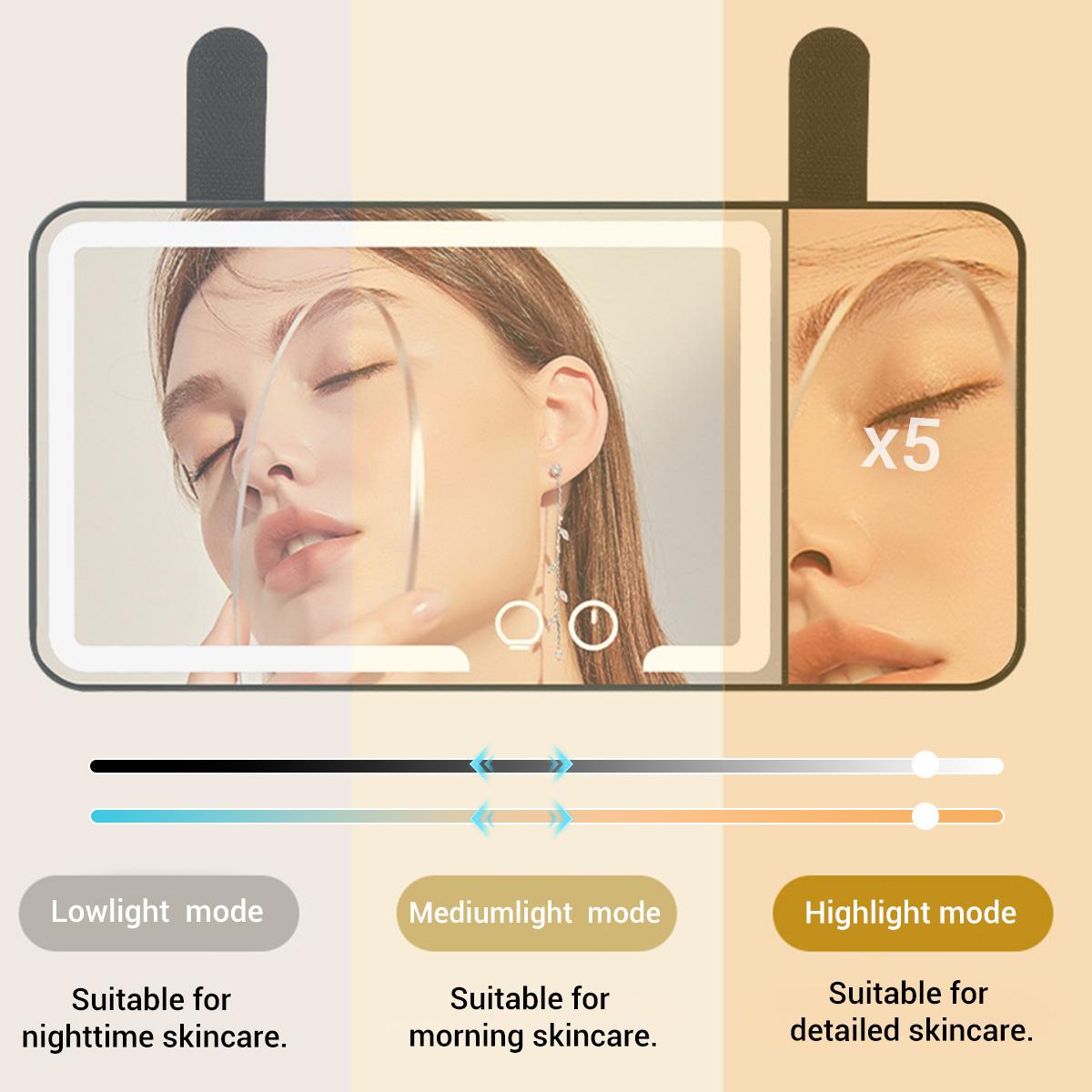 Car Sun Visor Cosmetic Mirror, Rechargeable Dimmable Vanity Mirror with 3 Light Modes, Clip-On Sun-Shading Mirror Universal for Car SUV Truck