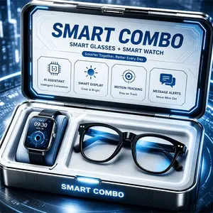 PLEIVO 2-in-1 AI Smart Audio Glasses & Smart Watch Bundle for Men & Women, Bluetooth Open-Ear Audio, AI Voice Assistant, Real-Time Translation,Hands-Free Calls, Fitness Tracker, Heart Rate & Sleep Monitor,Smart Wearable Tech for Everyday Life gifts