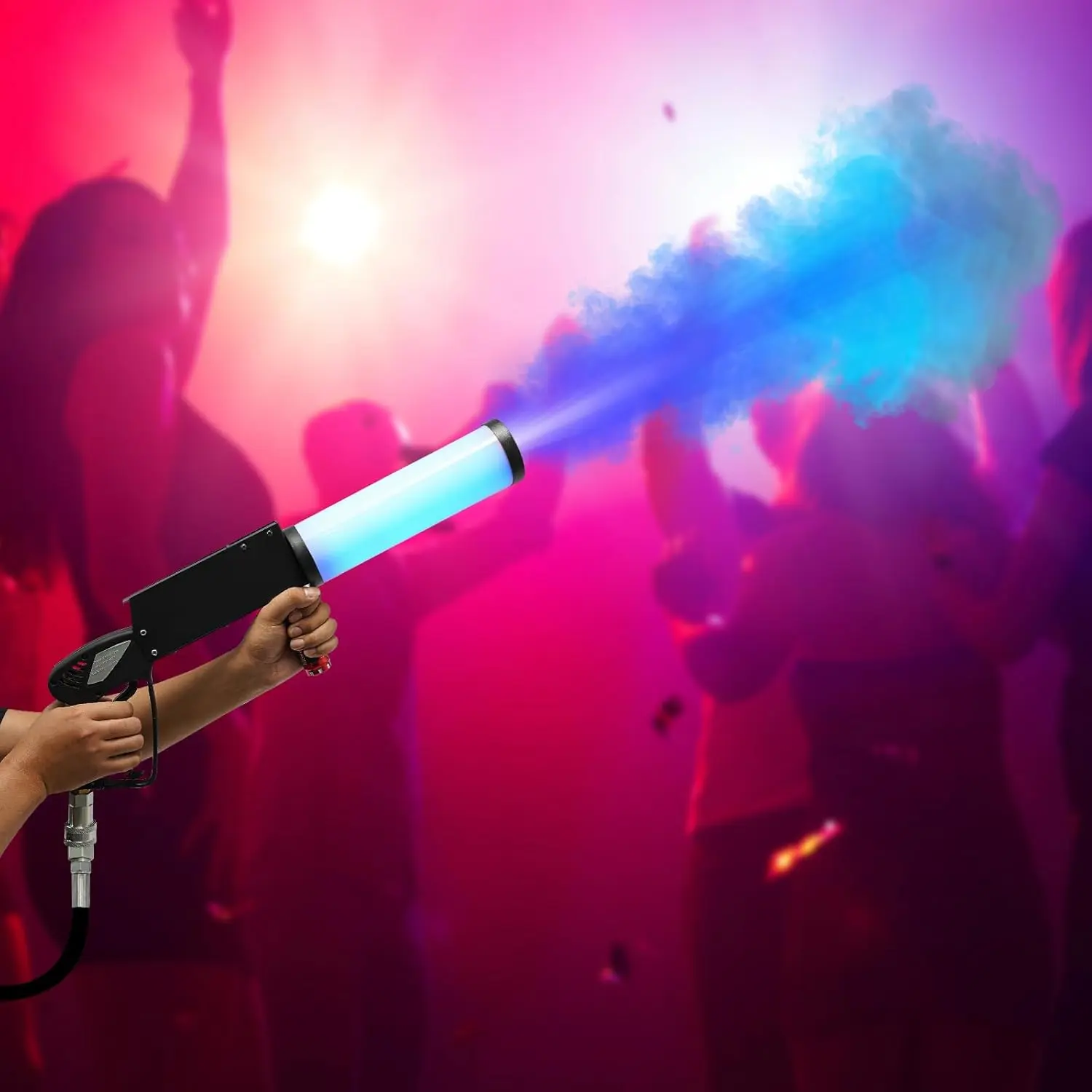 SummerVibes CO2 Handheld Fog Gun Smoke Machine with LED Lights 3 Meter Gas Hose Red Green Blue Stage Effect for DJ Halloween Party Club Bar