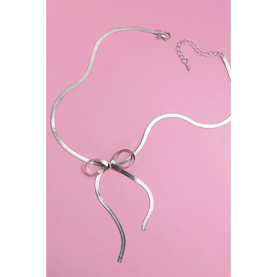 Herringbone Snake Chain Bow Necklace