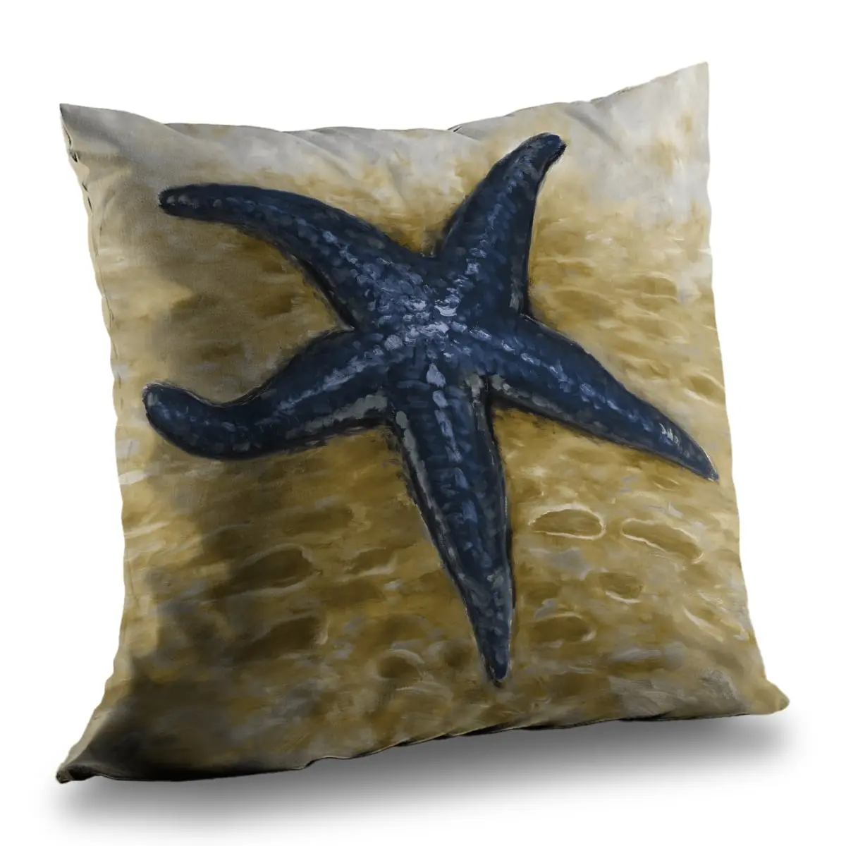 360 Stand 14x14 in. Poly Twill Bathroom Throw Pillow with Insert - Coastal Aquatic Theme, Blue Starfish, Coastal Look, 360-Degree Stand, Home Decor for Bathroom Use, Blue-Themed Standard Pillows, Coastal Standard Pillows