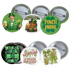 6 Ops St Patrick's Day Leprechaun Pin Button, Irish Beer Shamrock Pin, Funny Green Lucky Pin Gifts