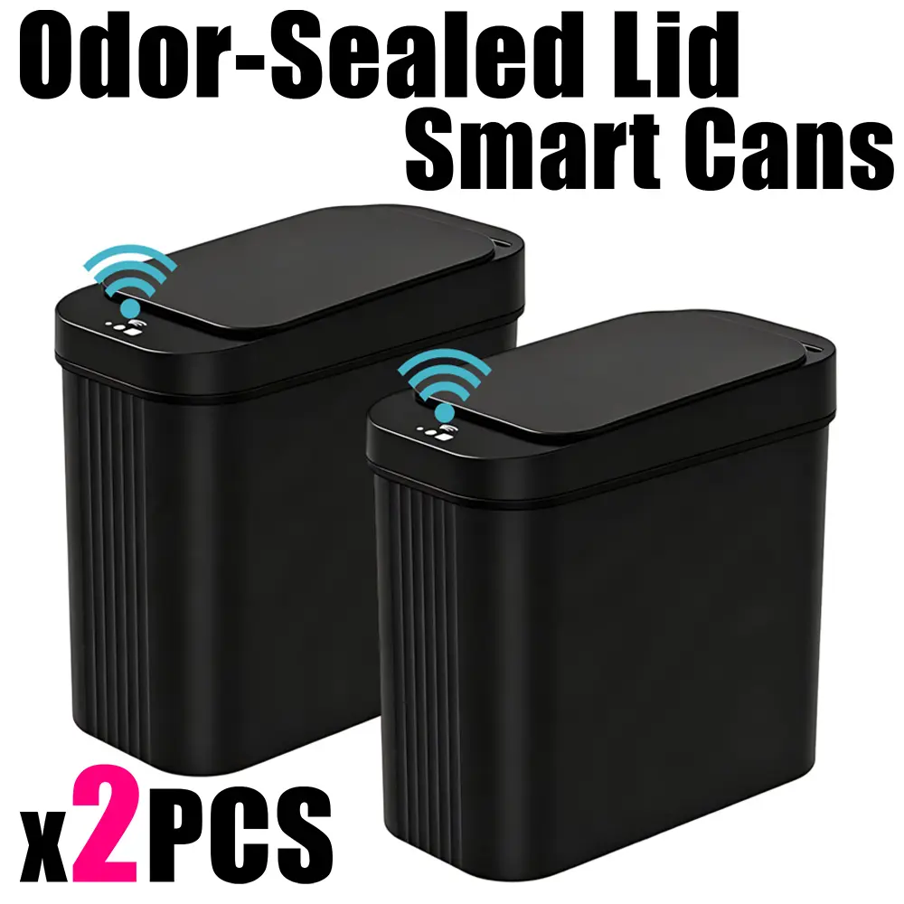 2 Pack 15L Waterproof Induction Trash Can, Slim Sensor Waste Bin, Modern Nordic Automatic Garbage Bin for Bathroom Kitchen Bedroom Office