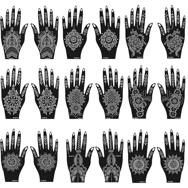 Tattoo Stencils Kit Self Adhesive Mehndi Templates for Hands Arms Body Art