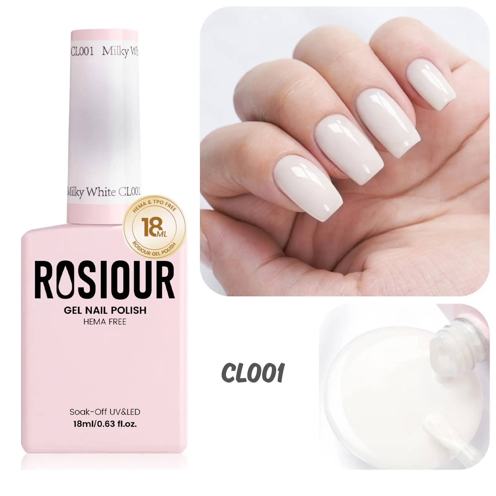 ROSIOUR 18ml Sheer Jelly Gel Polish | Milky White CL001 | HEMA-Free, TPO-Free | Sheer Jelly Finish | Perfect for Nail Art & French Tips