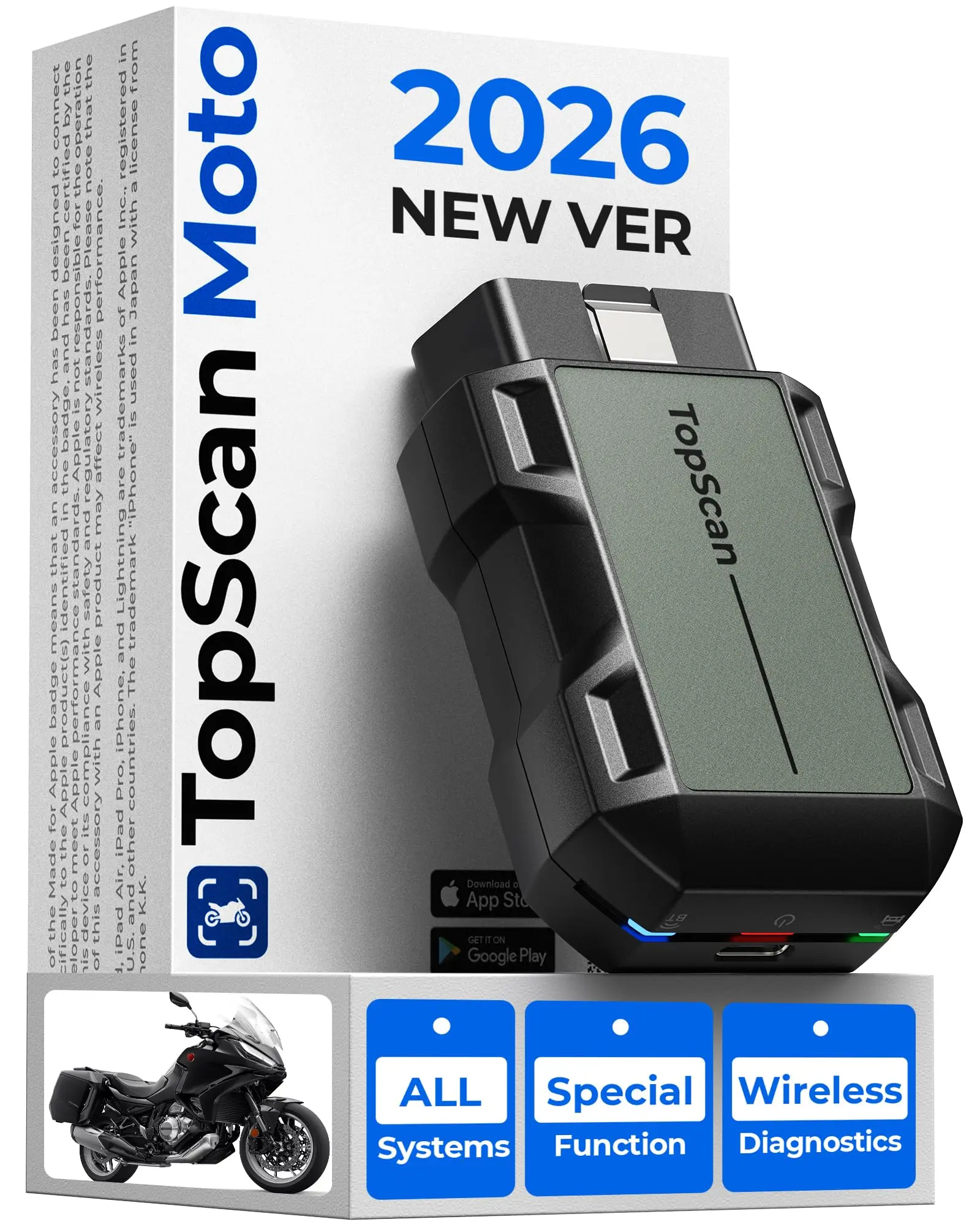 [SummerSale]TOPDON TopScan Motorcycle Scanner Bluetooth, Motorcycle Scan Tool Fits for Harley, Ducati, BMW & Japan Brands, All Systems Motorbike Scanner Tool with Reset Functioan, Data Stream, AutoVIN fathersdaygift, Motorcycle Accessories