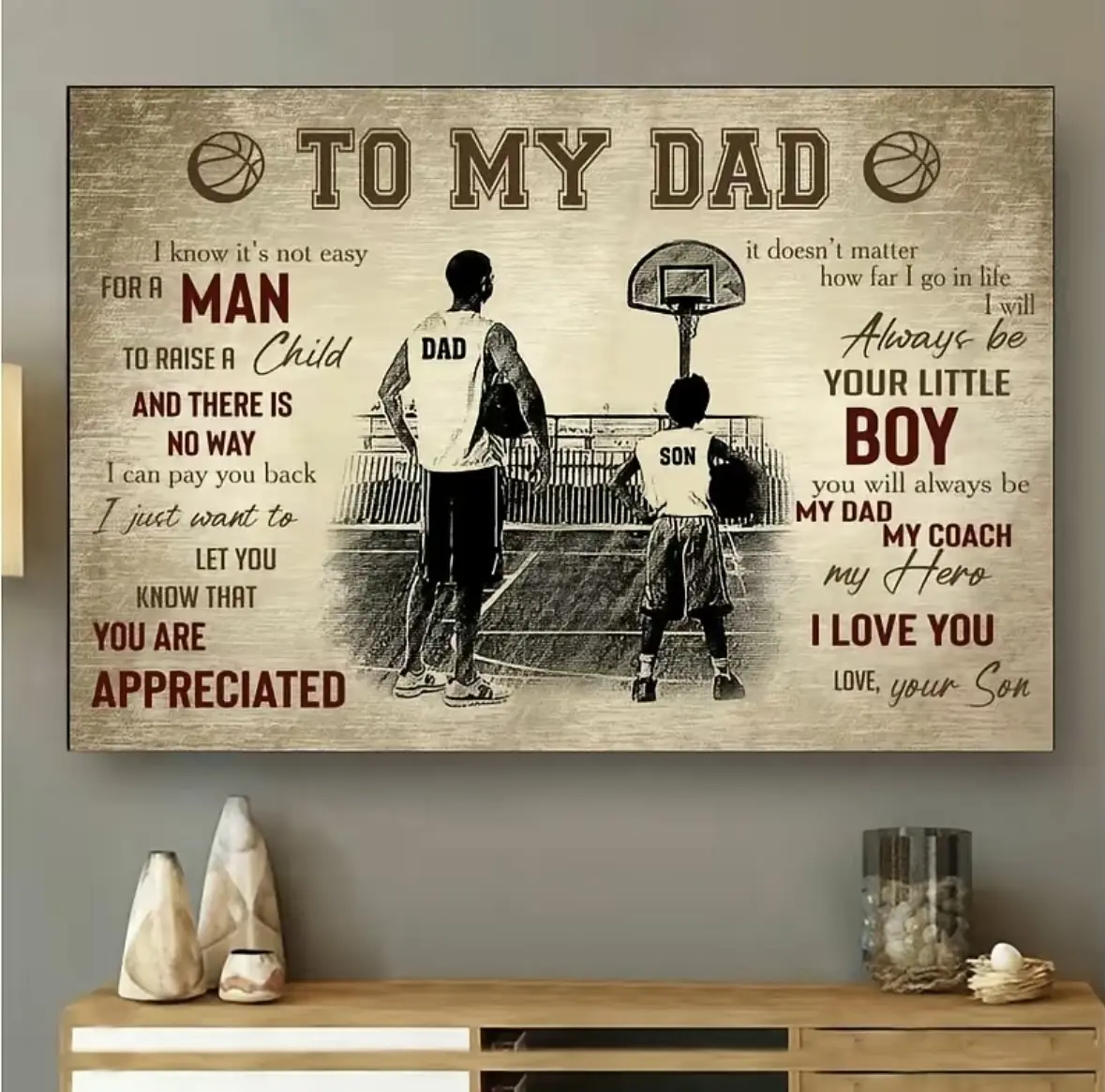 Personalized Basketball Dad Wall Art, To My Dad, I LoveYou Poster, Perfect Father Day And Birthday Gift Decor Painting