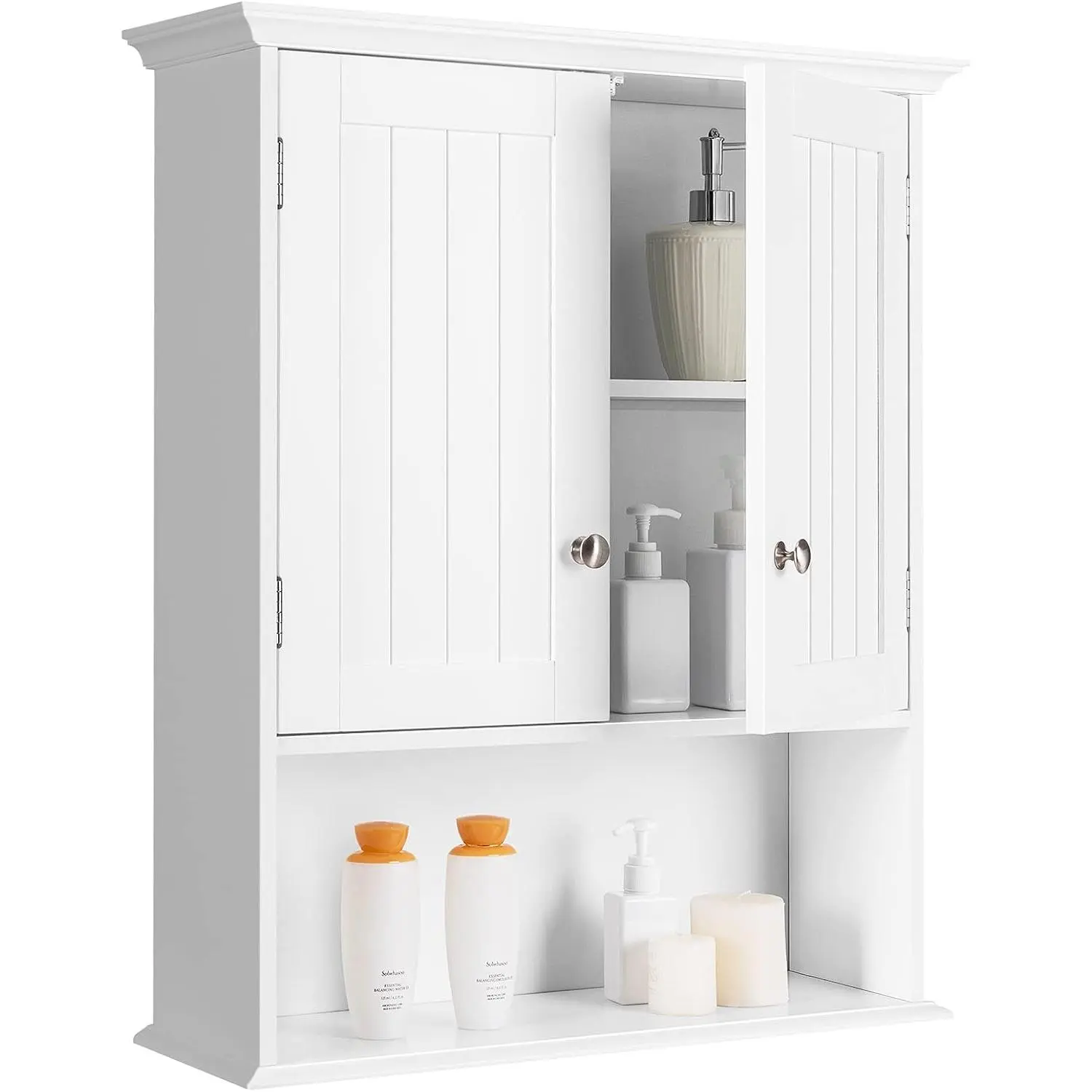 Tangkula Bathroom Wall Cabinet, Wooden Hanging Storage with Doors & Shelves, Multipurpose Wall Mounted Bathroom Medicine Cabinet for Kitchen Living Room
