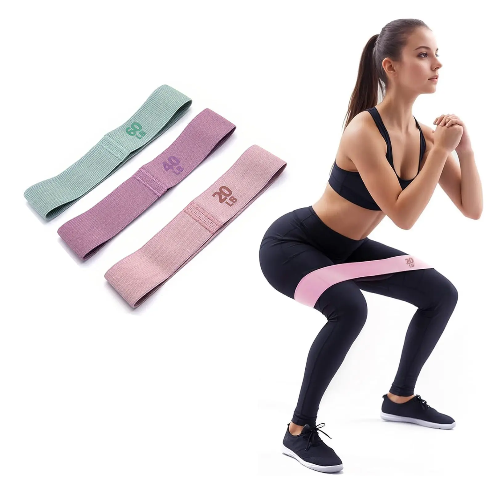 3-Piece Fitness Resistance Bands, Medium Strength Stackable Workout Bands Set, Home Gym Exercise, Pilates Rehabilitation, Glutes Training