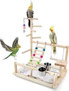Colourtree Bird Playstand Cockatiels Playground Perch Stand Sturdy Parrot Play Gym with Colorful Toys Ladder Platform & Feeder Cups for Parakeets Conures Parrotlets and Finches