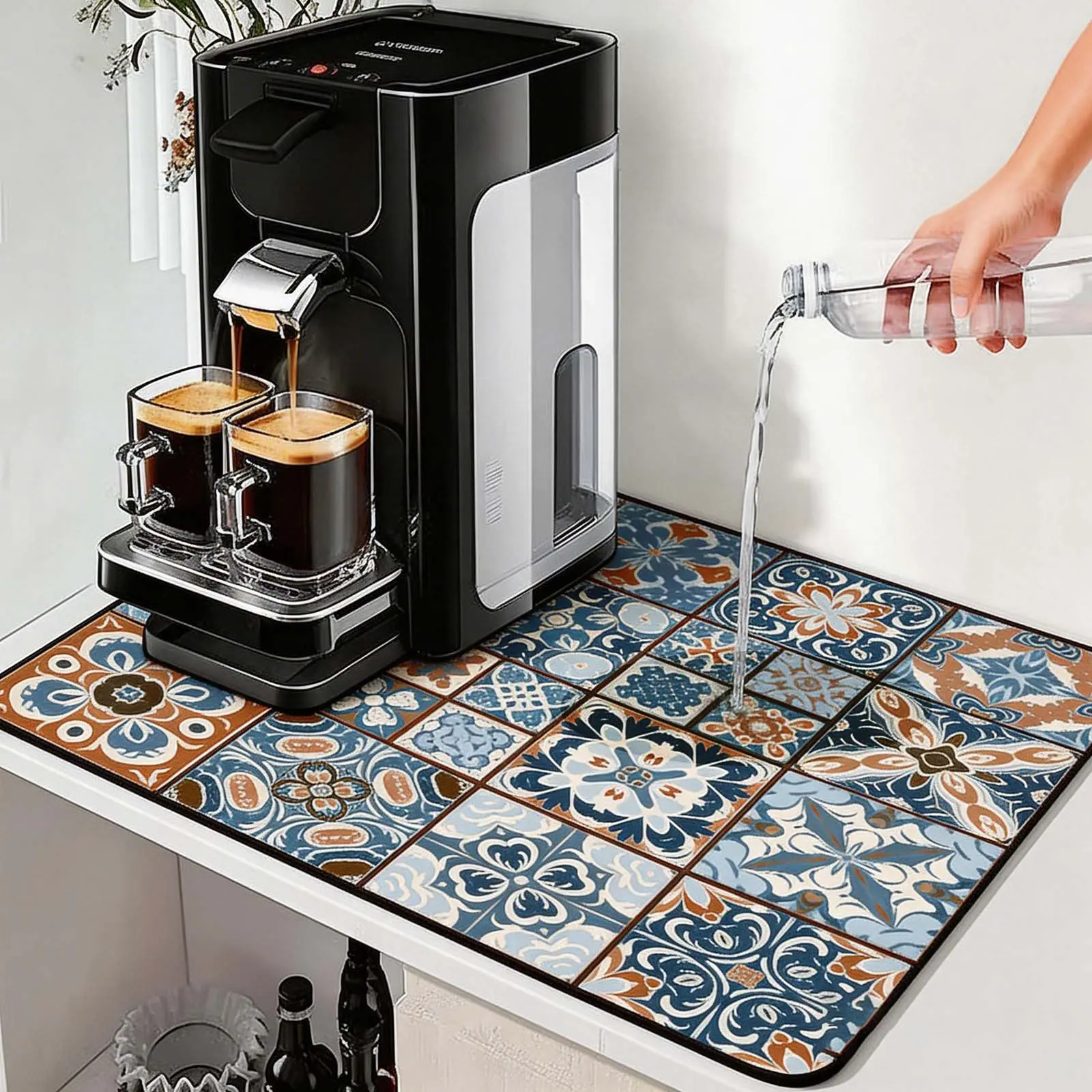 Cute Coffee Maker Mat for Countertops Bar Accessories, Colorful Dish Drying Pad for Kitchen, Absorbent Quick Drying Mat 23.62*19.68inch