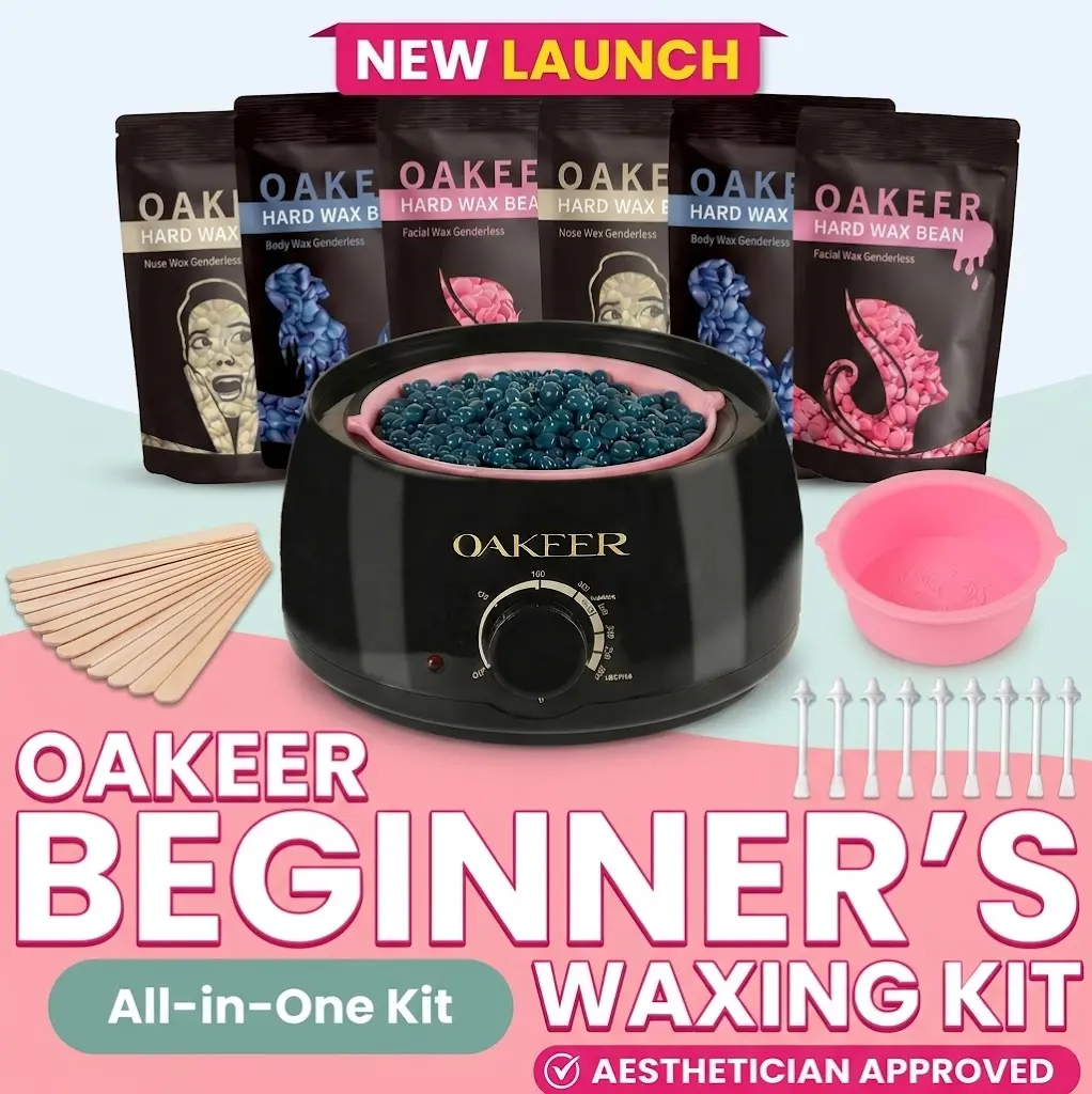Viilife Oakeer Waxing Kit for Hair Removal, At-Home Wax Warmer with Easy-Clean Silicone Bowl, 6 Hard Wax Bags&, Bikini & Face Hair Removal | Sensitive Skin Wax Beads with Prep & Aftercare Sprays & 62 Accessories for Women & Men, Wax Hair Removal