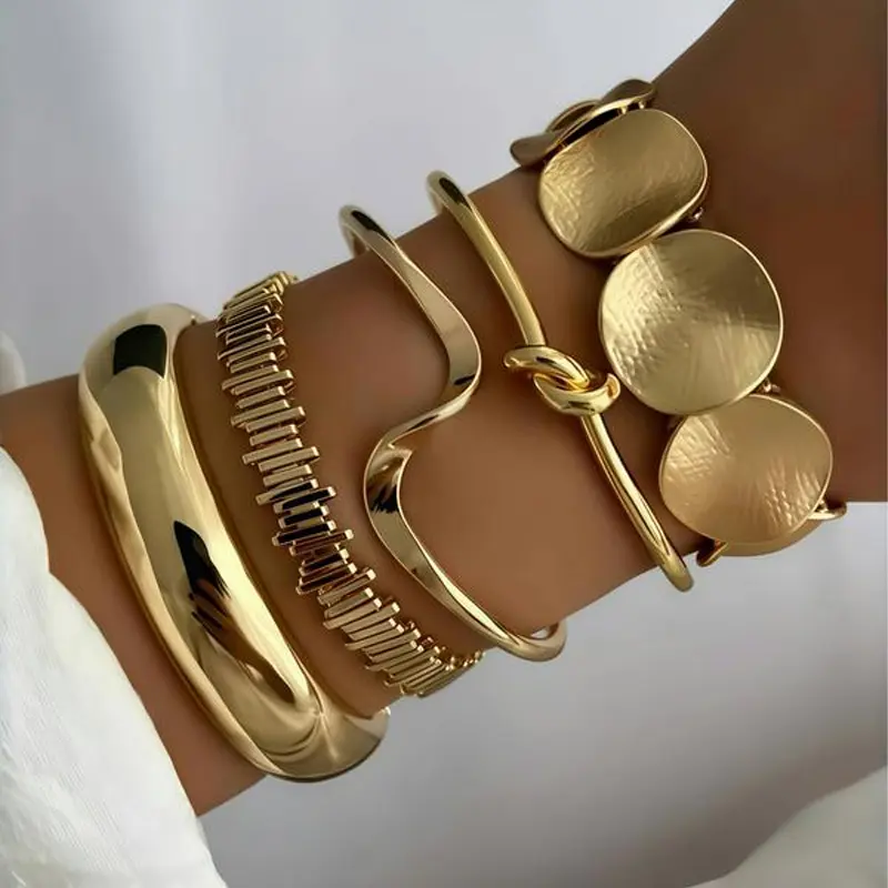 5pcs/set Stylish Versatile Irregular Geometric Wave Knot Bracelet Set, Fashion Versatile Multifunctional Irregular Geometric Wave Knot Bracelet Set, 5-Piece, Women's Bracelet Set for Daily Wear Perfect for Daily Wear & Holiday Gifts & Vacation Outfits