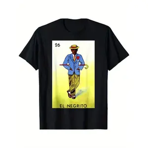 100% Cotton Golf Gift T-Shirt For Men and Women El Negrito Card Mexican Lottery Card T-Shirt