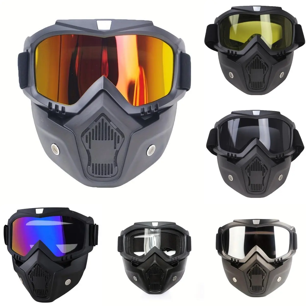 Unisex Detachable Impact-Resistant Skull Face Mask, UV400 Anti-Wind Anti-Sand Full-Face Protective Mask, Goggles for Cycling, Welding & Outdoor Activities