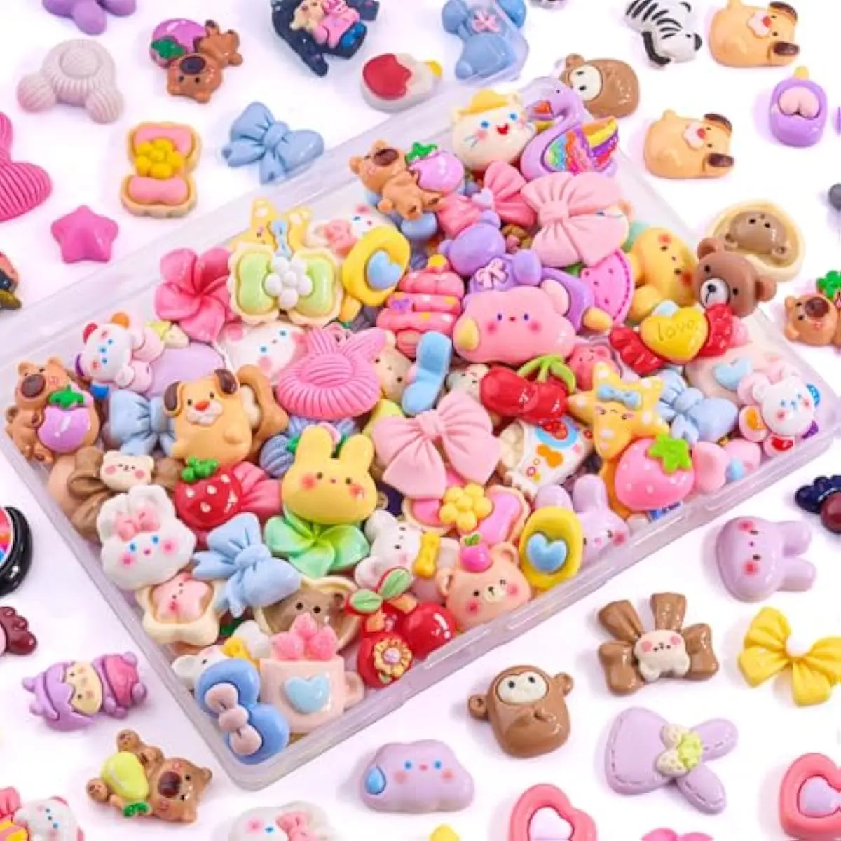 100PCS Slime Charms Cute Flatback Resin Charms for Slime, Random Kawaii Decoden Charm for Embellishments Phone Junk Case Charms Bulk, Hairpins Scrapbooking Crafting & DIY Decor (Multicolor)