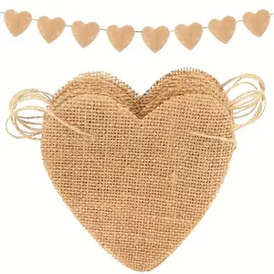 15-Piece Reusable Burlap Heart Banner (157.5 inches) — Rustic-Style Wedding Burlap DIY Pennants & Linen Decorative Flags. Suitable for birthdays, weddings, Valentine's Day, St. Patrick's Day, Ramadan, Eid, various parties, graduation season, yard and home