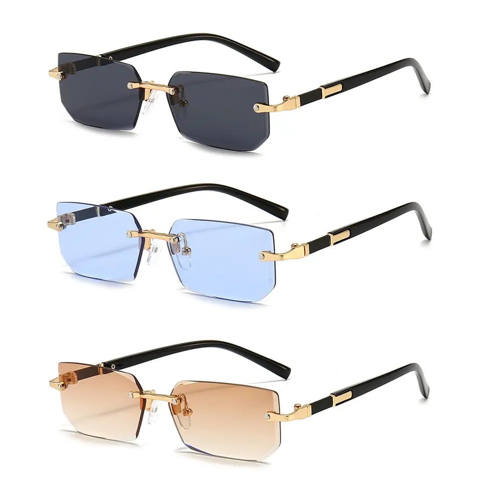 Men's 3pcs Frameless Rectangular Casual Sunglasses - Modern Frames, Eyewear Fashion for Summer Travel Beach Parties, Festive & Party Supplies Accessory, Frameless Rectangular Sunglasses, Rectangle