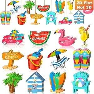 24-Piece Summer Tree Decorations, Wooden Hanging Ornaments, Beach Wood Chips, Hawaiian Wooden Gift Tags, Suitable for All Seasons