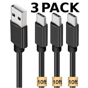 3 Pack 3M 10FT USB to USB-C Cables for Samsung Android Universal USB-A to USB C Fast Charge Charger Cable Cord