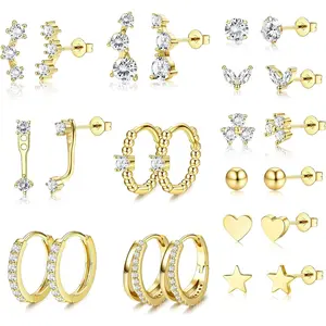 ZELORES 11 Pairs Small Gold Hoop Earring Stacks for Women Trendy 14k Gold Plated Chunky Huggie Earrings Hypoallergenic Stainless Steel Cartilage Earrings Sets for Multiple Piercings