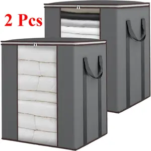 2 Pcs Extra Large Blanket Storage Bags 120L, Comforter Storage Bags with Reinforced Handles Breathable Clothes Storage Containers for King Comforter Bedding Pillow Sheet Grey