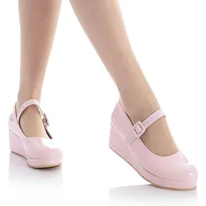 Womens Mary Jane Wedge Platform Shoes Patent Leather Ankle Strap Pumps Sweet Shoes