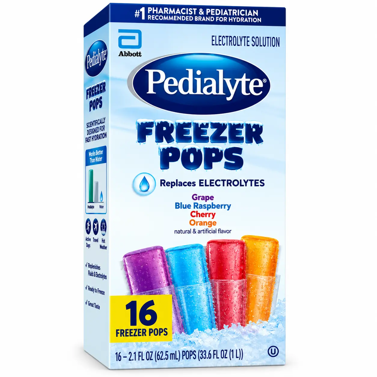 Pedialyte Electrolyte Solution Freezer Pops, Variety Pack, Pack of 16