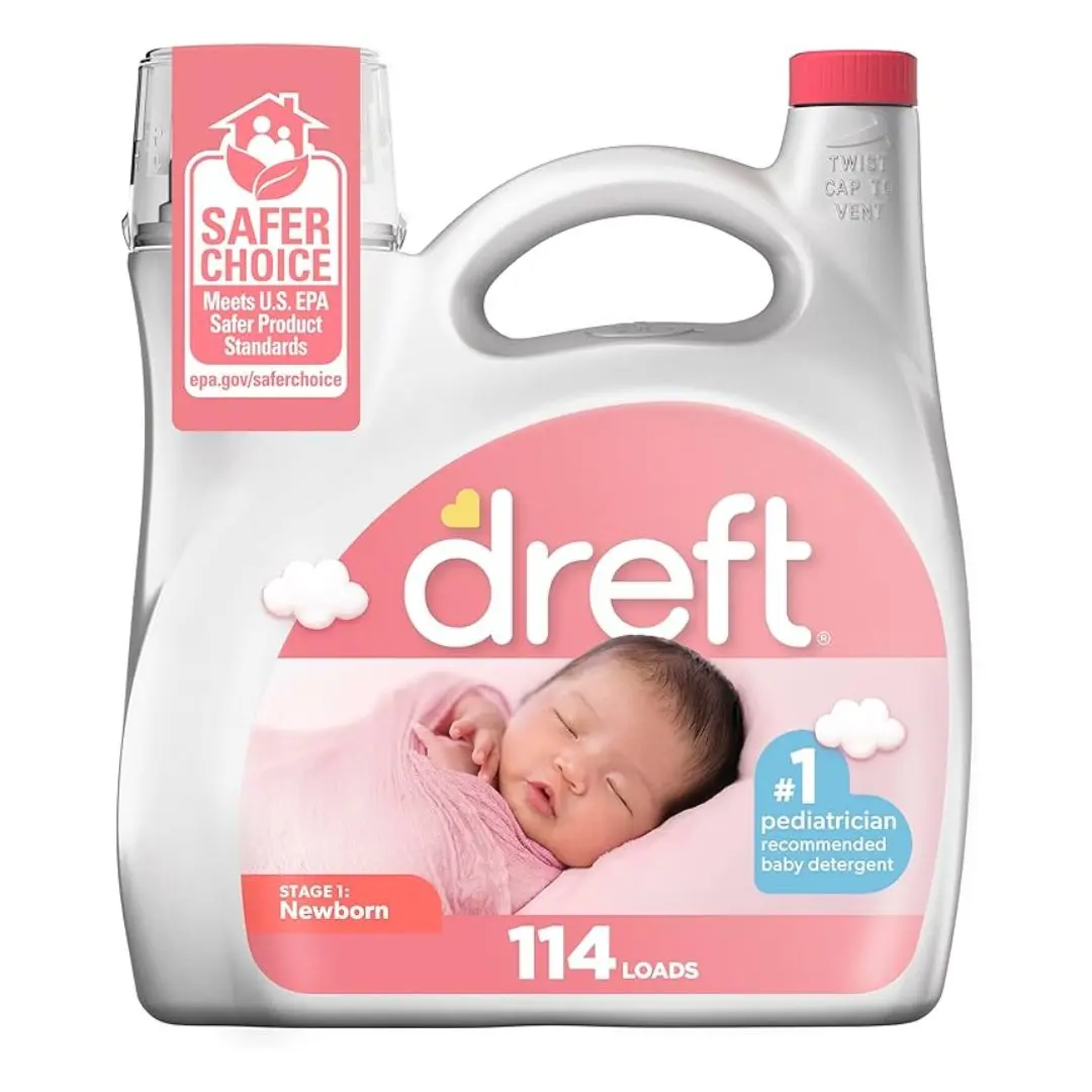 Dreft Stage 1 Newborn Baby Laundry Detergent Liquid 114 Loads Hypoallergenic 3-in-1 Formula for Sensitive Skin EPA Safer Choice Certified