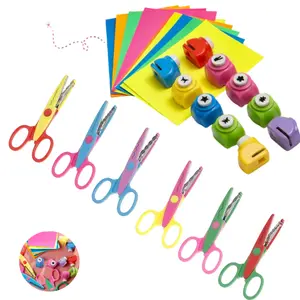 26 Pcs Crafting Set,Including 6 Pcs Craft Scissors with Decorative Edge,10 Pcs Paper Hole Punch Shapes & 10 Colorful Pieces of Paper,Valentine's Day Gifts,DIY Hand Tools Kits