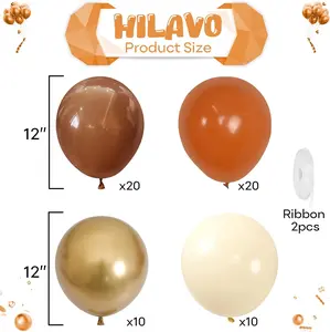 Burnt Orange & Brown Balloon Kit – 60pcs Latex Balloons with Ribbons for Fall Parties