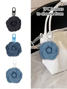 Cute Boho Floral Denim Bag Charm, Handbag Charms, Camellia Decoration Keychain, Elegant Accessory for Girls & Women, Perfect Gift for Parties & Holidays