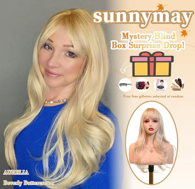 sunnymay 22 Inches Long Layered With Bangs Women Fashion Synthetic Wig AURELIA Beverly Buttercream Curly Blonde Synthetic Lace Front Wig glueless wigs deep wave wigs headband wigs chocolate brown wig wigs for women
