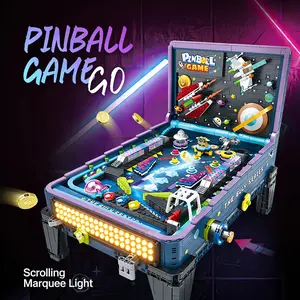 Space Pinball Machine Building Set, Retro Arcade Game Brick Toy with LED Lights & Music, Mechanical Interactive Pinball Table, Creative STEM Construction Gift for Kids Adults