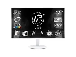 ASRock Phantom Gaming 27 inch Full HD 240Hz IPS FHD AMD FreeSync Premium (Adaptive Sync) 1ms White Gaming Computer Monitor with Height Adjustable, Pivot, Swivel & Tilt Stand PG27FFS2E-W