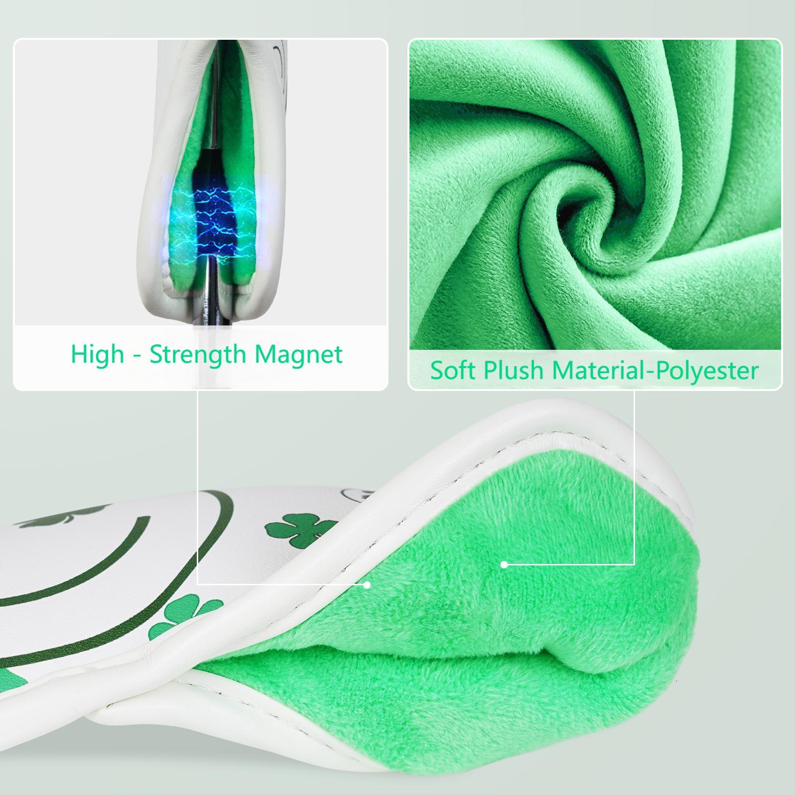 Big Teeth Golf 10Pcs Cover Clover Smile Emo Headcover Covers - Fits Irons By White Four - Leaf Clover Stylish Design for Golf Gear Protection