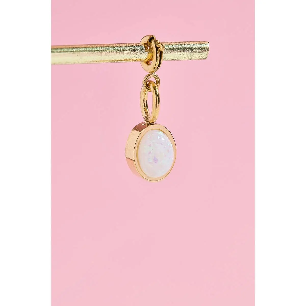 White Opal Charm With Spring Clip