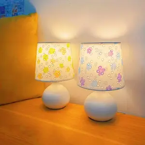 Vintage Fabric Table Lamp for Bedside, Farmhouse Bedroom Light, Kitchen Counter, Home Office, Living Room, Dormitory, Bookshelf