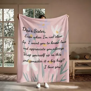 Sister Gift Blanket, Dear Sister Big Hug From Me Pink Daisy Flower Flannel Throw, Soft Cozy Warm Nap Blanket for Bedroom Living Room Couch, Heartfelt Gift for Sister Sister from Sibling, Birthday Christmas Mother's Day Holiday Present