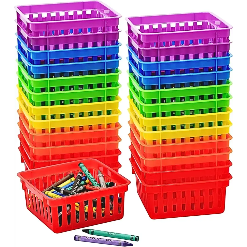 Square Classroom Baskets for Classroom Storage - Crayon Organizer, Small Bins, Plastic Crayon Box, Crayon Storage, Pencil Tray