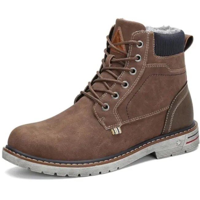 Mishansha Men's Ankle-High Winter Snow Boots, Water-Resistant Faux Leather with Warm Fur Lining, Rubber Sole for All Weather Grip Outdoors, Abrasion Proof, Durable, Waterproof, Hiking Style Shoes, Laces, Plush, Synthetics, Hiking Shoes, Footwear, Slip Res