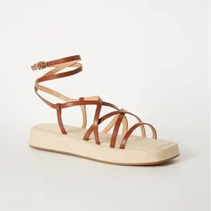 JUST FAB Women's Adjustable Buckle Gladiator Sandal - Strappy Ankle Wrap, Comfortable Shoe, Footwear with Platform Design