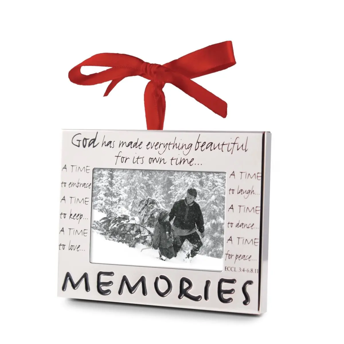 LCP 12256 Metal Rectangle Christmas Ornament Photo Frame - 2.5" x 1.2" & 3.75" x 4" Sizes, Verse-Compatible Christmas Tree Decor, Festive Home Gift with Box, Engraved Title, Gift Box
