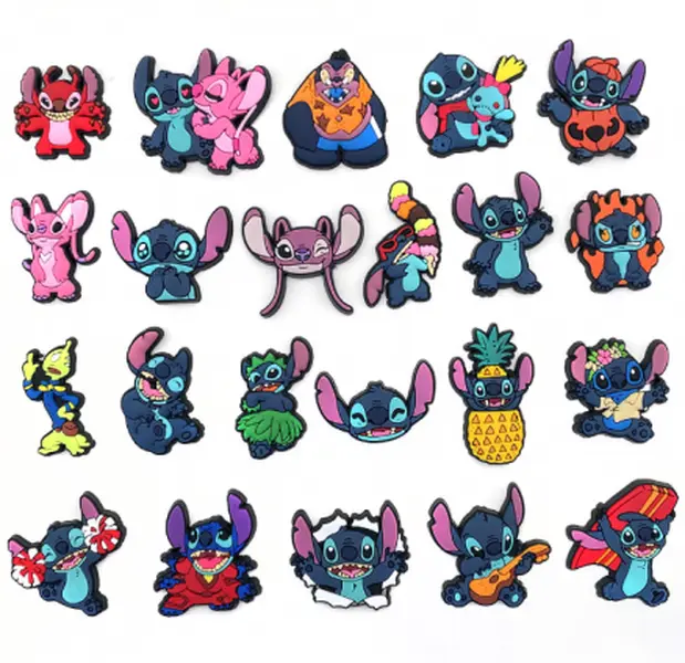 Disney Stitch & Angel PVC Shoe Charms, Multiple Character Designs, Fit For Clogs, DIY Decor For Shoes And Wristbands, Fun Cartoon Accessories
