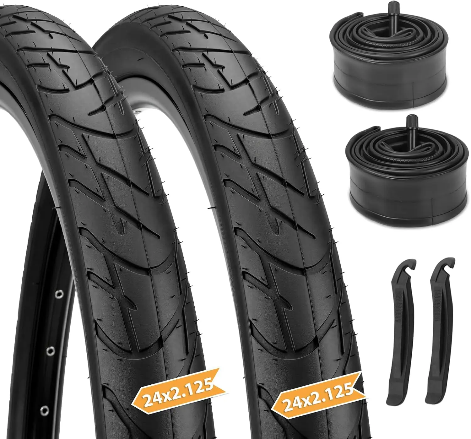 Hycline Cruiser Bike Tires Set, 2-Pack 24/26x2.125 Inch Folding Replacement Bicycle Tires with Inner Tubes & Tire Levers, Wear-Resistant Urban Street Tires for Beach Cruiser & City Commuter Bikes
